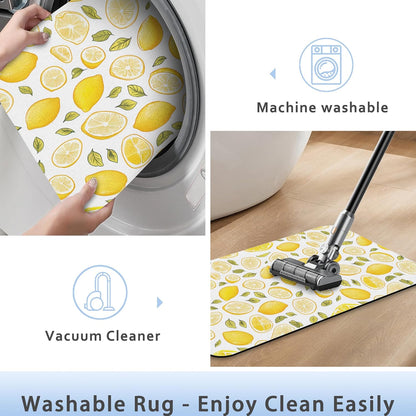Bathroom Rug 29.5"x17",Yellow Lemon Bath Mat with Non-Slip Rubber Backing, Quick-Drying Absorbent Thin Floor Mat for Bathroom, Shower, Sink, or Kitchen