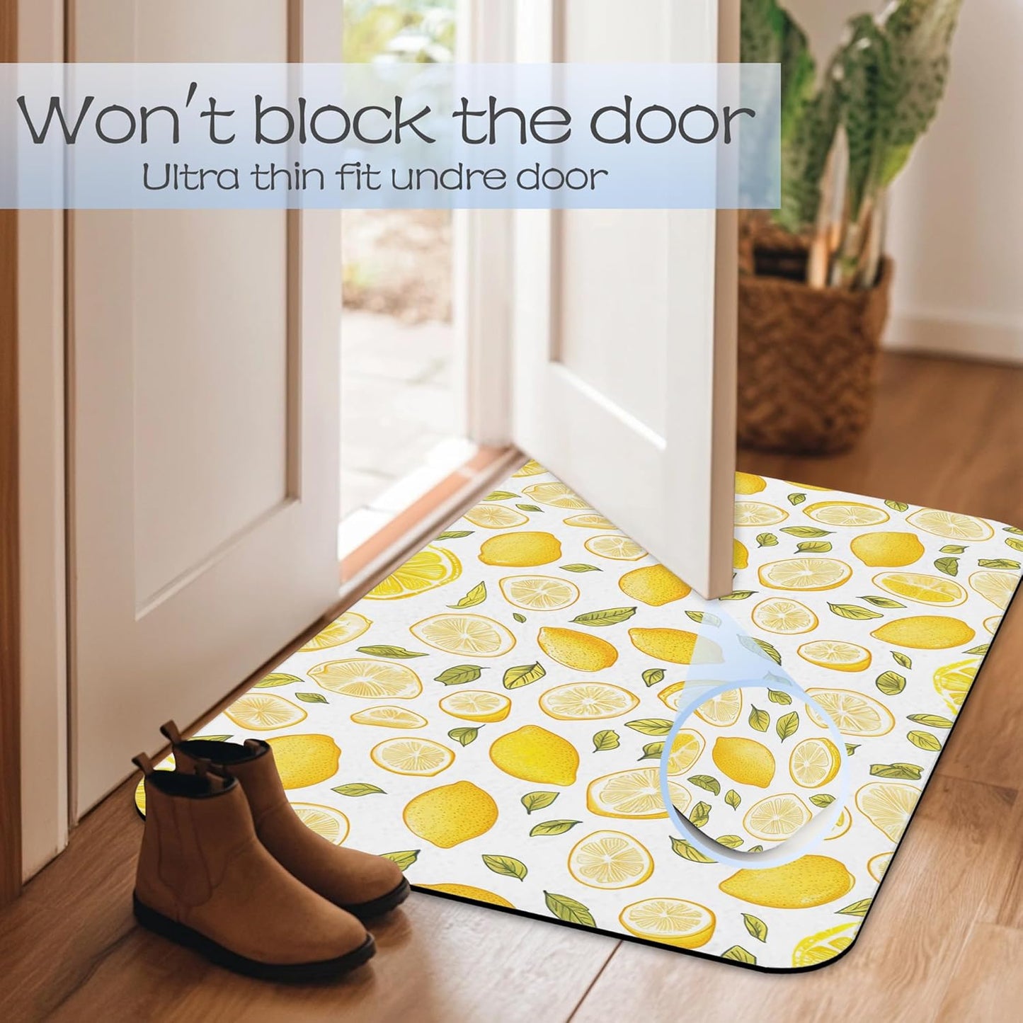 Bathroom Rug 29.5"x17",Yellow Lemon Bath Mat with Non-Slip Rubber Backing, Quick-Drying Absorbent Thin Floor Mat for Bathroom, Shower, Sink, or Kitchen