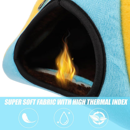 Hamster Warm Nest Bed Fleece Lining, Small Animal Sleeping Cave for Guinea Pig, Squirrel, Chinchilla, Yellow Comfortable Pet Rest House for Winter