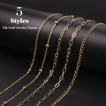 14k Gold Necklace Chain for Jewelry Making, 16.6 Feet Total (5 Rolls) DIY Bracelet Chains with 300 Jump Rings, 50 Lobster Clasps, 1 Jewelry Pliers,1 Support Ring and 50 Pendants
