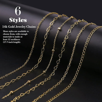 14k Gold Necklace Chain for Jewelry Making, 16.6 Feet Total (5 Rolls) DIY Bracelet Chains with 300 Jump Rings, 50 Lobster Clasps, 1 Jewelry Pliers,1 Support Ring and 50 Pendants