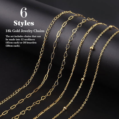 14k Gold Necklace Chain for Jewelry Making, 16.6 Feet Total (5 Rolls) DIY Bracelet Chains with 300 Jump Rings, 50 Lobster Clasps, 1 Jewelry Pliers,1 Support Ring and 50 Pendants