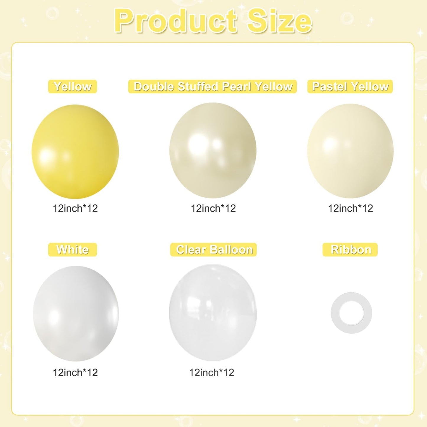 Yellow Balloons for Bridal Shower Baby Shower Wedding Decorations | 60Pcs 12Inch Double Stuffed Macaron Pastel Yellow White Clear Balloons， Engagement Annivesary Birthday Party Decorations