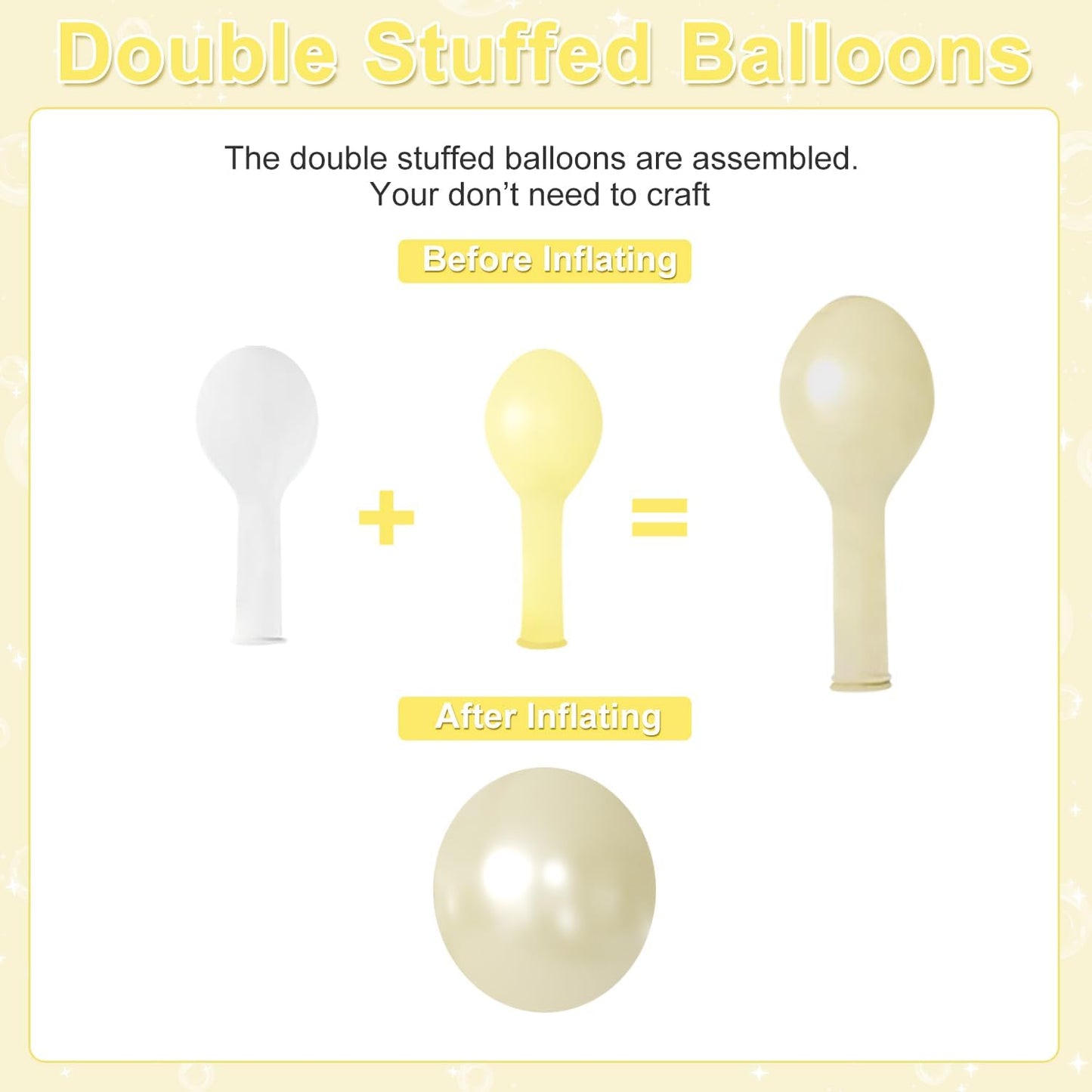 Yellow Balloons for Bridal Shower Baby Shower Wedding Decorations | 60Pcs 12Inch Double Stuffed Macaron Pastel Yellow White Clear Balloons， Engagement Annivesary Birthday Party Decorations