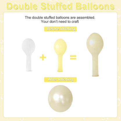 Yellow Balloons for Bridal Shower Baby Shower Wedding Decorations | 60Pcs 12Inch Double Stuffed Macaron Pastel Yellow White Clear Balloons， Engagement Annivesary Birthday Party Decorations