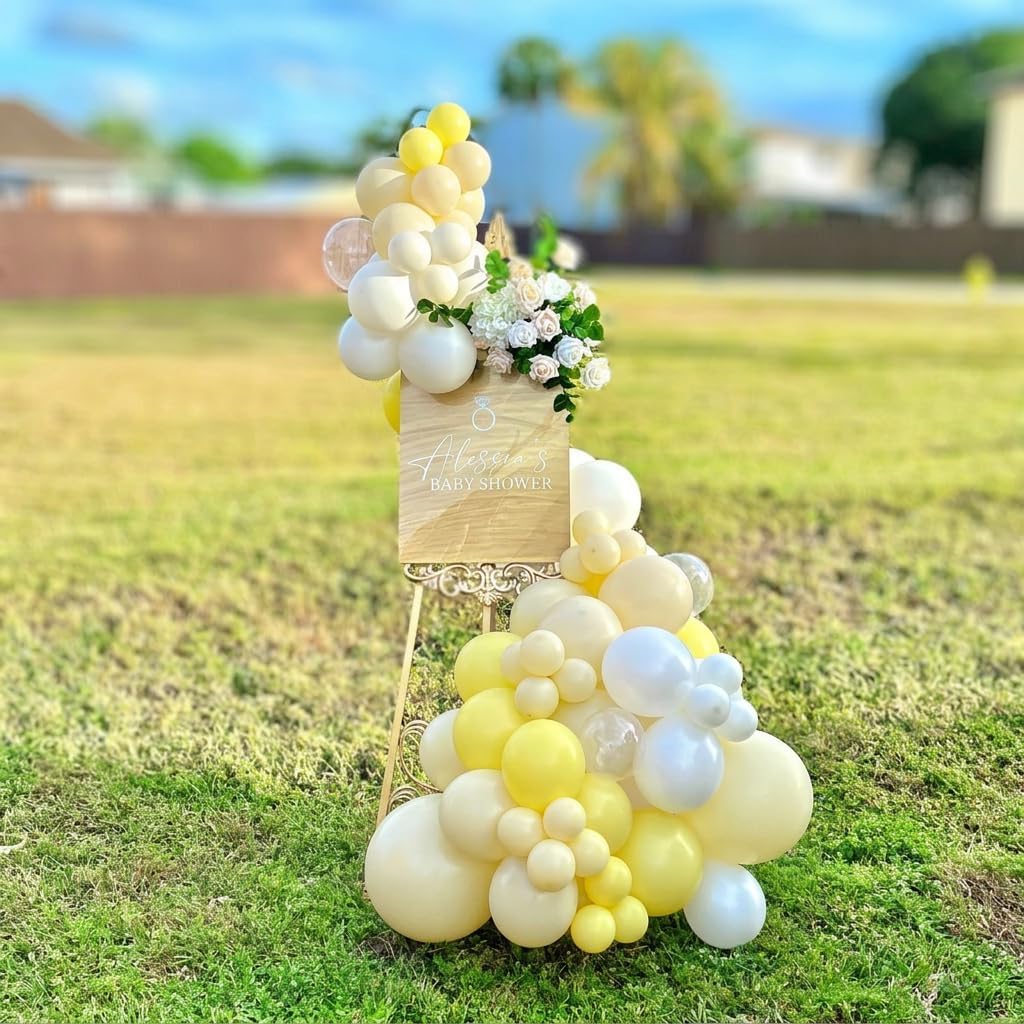 Yellow Balloons for Bridal Shower Baby Shower Wedding Decorations | 60Pcs 12Inch Double Stuffed Macaron Pastel Yellow White Clear Balloons， Engagement Annivesary Birthday Party Decorations