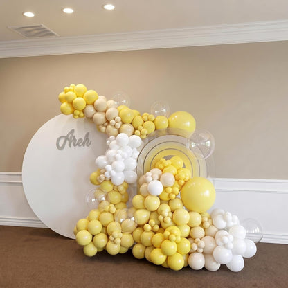 Yellow Balloons for Bridal Shower Baby Shower Wedding Decorations | 60Pcs 12Inch Double Stuffed Macaron Pastel Yellow White Clear Balloons， Engagement Annivesary Birthday Party Decorations