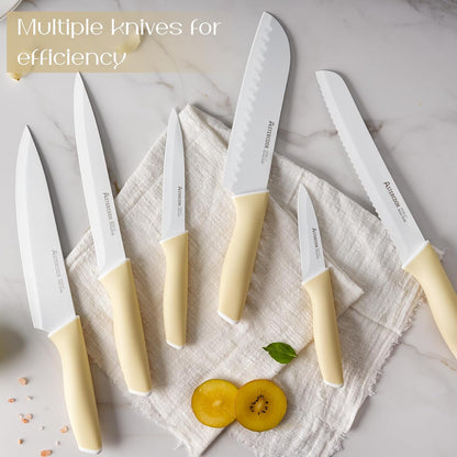 Kitchen Knife Set with Block and Sharpener 15 Piece Knives Set German High Carbon Stainless Steel Knives Sharp Blade Dishwasher Safe Deba Knives with Ergonomic Handle