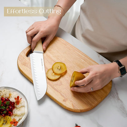 Kitchen Knife Set with Block and Sharpener 15 Piece Knives Set German High Carbon Stainless Steel Knives Sharp Blade Dishwasher Safe Deba Knives with Ergonomic Handle