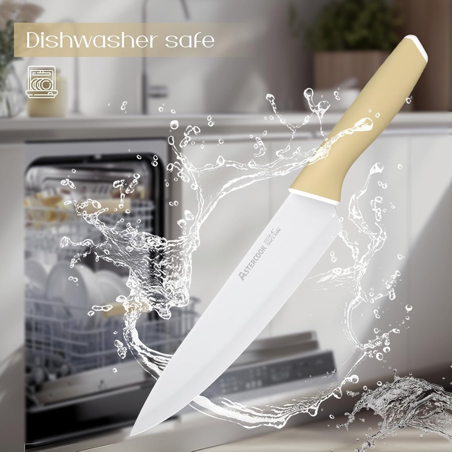 Kitchen Knife Set with Block and Sharpener 15 Piece Knives Set German High Carbon Stainless Steel Knives Sharp Blade Dishwasher Safe Deba Knives with Ergonomic Handle