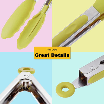 Silicone Tipped Tongs 9" Kitchen Cooking Tongs, Set of 3 (Yellow)