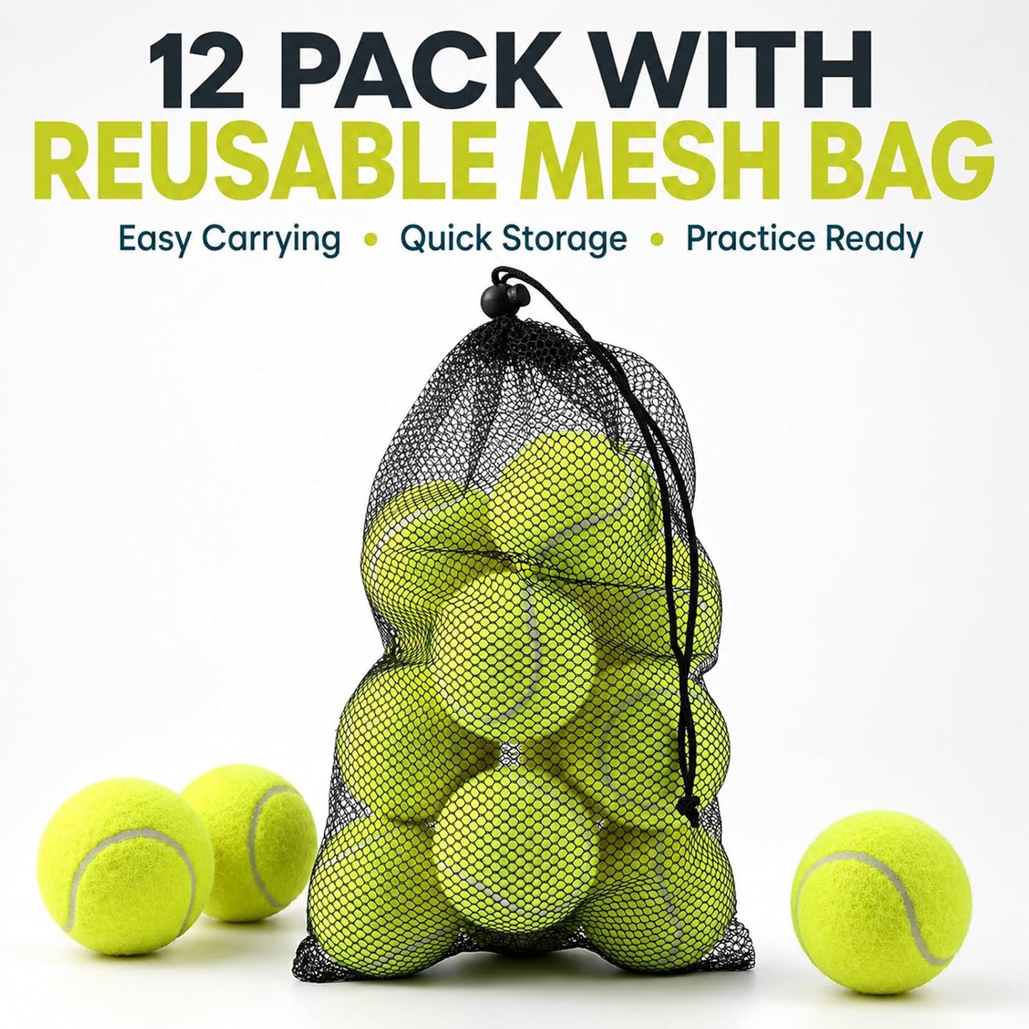 Bulk Tennis Balls, Extra Duty Practice Balls with Mesh Bag