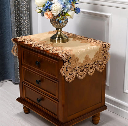 Lace Bedside Table Cover Cloth American Coffee Table Cover Towel Cover Washing Machine Refrigerator Dust Cover (15.7 * 31.4 inches,Yellow-Brown lace)