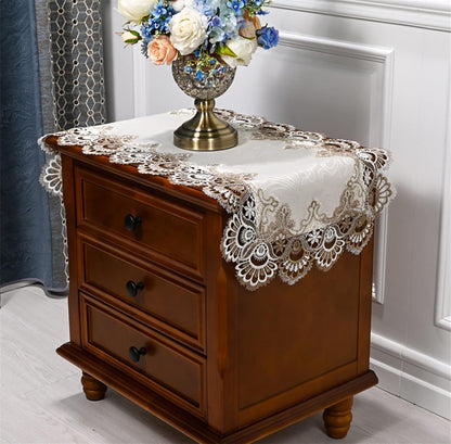 Lace Bedside Table Cover Cloth American Coffee Table Cover Towel Cover Washing Machine Refrigerator Dust Cover (15.7 * 31.4 inches,Yellow-Brown lace)