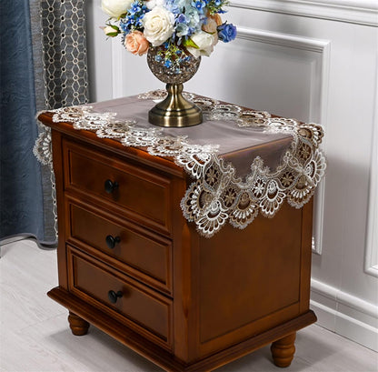 Lace Bedside Table Cover Cloth American Coffee Table Cover Towel Cover Washing Machine Refrigerator Dust Cover (15.7 * 31.4 inches,Yellow-Brown lace)