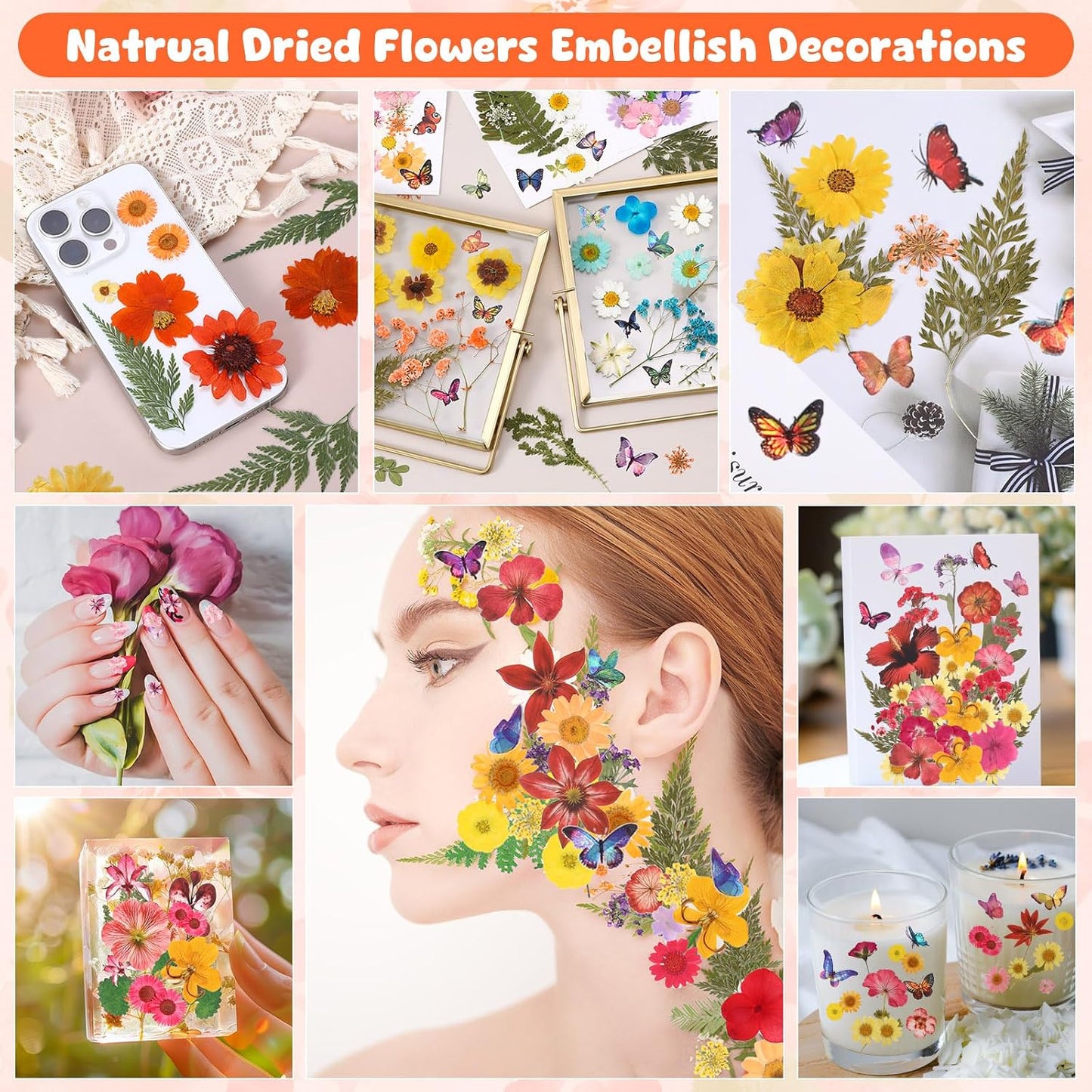 650pcs Dried Pressed Flowers for Resin Craft Dried Pressed Flowers with Butterfly Stickers and Tweezers for DIY Making Nail Soap Jewelry Candles Floral Decors
