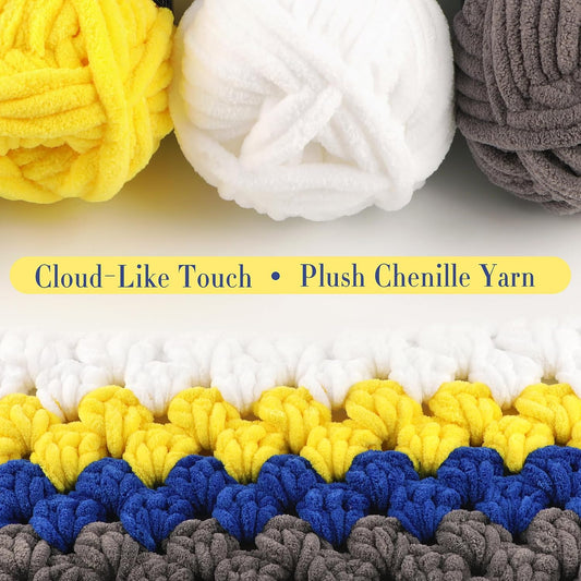 Pale Yellow Super Bulky Chunky Chenille Yarn - 2 Pack of 200g/7oz - 100% Polyester - 76 Yards - Soft Plush Thick Yarn for Knitting, Crocheting & Quick Blanket Projects