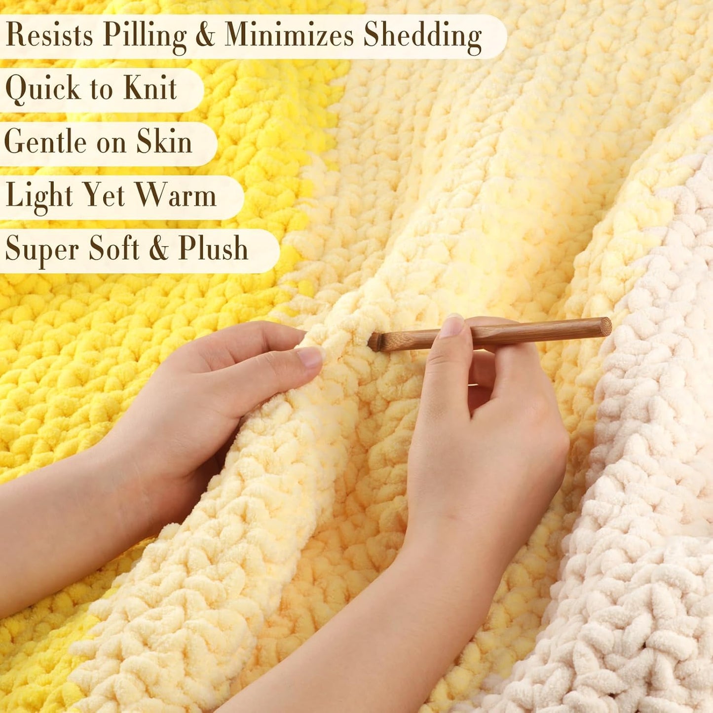 Pale Yellow Super Bulky Chunky Chenille Yarn - 2 Pack of 200g/7oz - 100% Polyester - 76 Yards - Soft Plush Thick Yarn for Knitting, Crocheting & Quick Blanket Projects