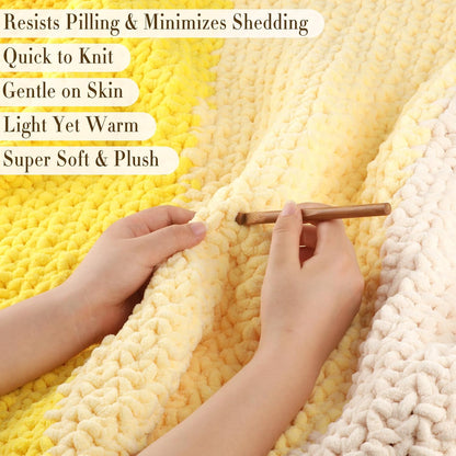 Pale Yellow Super Bulky Chunky Chenille Yarn - 2 Pack of 200g/7oz - 100% Polyester - 76 Yards - Soft Plush Thick Yarn for Knitting, Crocheting & Quick Blanket Projects