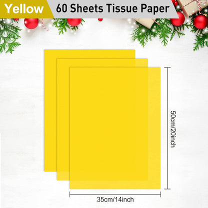 Yellow Tissue Paper for Gift Bags - 60 Sheets, 14 x 20 Inch, Bright Yellow Packaging Paper for Gift Wrap, Filler, Crafts, Birthday, Wedding, Sunflower Party