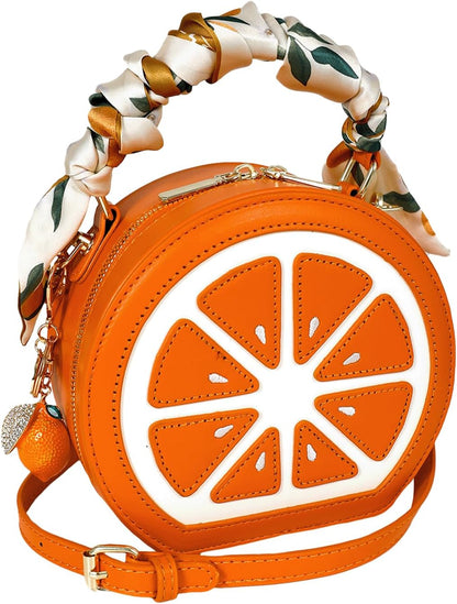 Lemon Purse Cute Fruit Shaped Bag with Charm Scarf 3Pcs Shoulder Handbag | Fun Novelty, Crossbody Shoulder Handbag, Top Handle Clutches, For Women