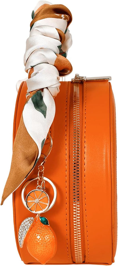 Lemon Purse Cute Fruit Shaped Bag with Charm Scarf 3Pcs Shoulder Handbag | Fun Novelty, Crossbody Shoulder Handbag, Top Handle Clutches, For Women