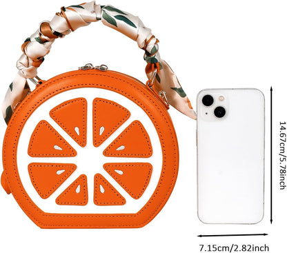 Lemon Purse Cute Fruit Shaped Bag with Charm Scarf 3Pcs Shoulder Handbag | Fun Novelty, Crossbody Shoulder Handbag, Top Handle Clutches, For Women