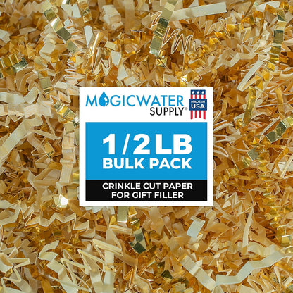 MagicWater Crinkle Cut Paper for Gift Baskets - 1/2LB - Vanilla & Gold | Paper Shred, For Basket Filling, For Gift Boxes, Birthdays, Weddings, Anniversaries, Valentines Day and other occassions