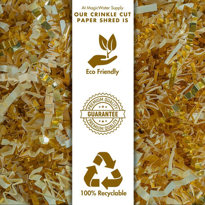MagicWater Crinkle Cut Paper for Gift Baskets - 1/2LB - Vanilla & Gold | Paper Shred, For Basket Filling, For Gift Boxes, Birthdays, Weddings, Anniversaries, Valentines Day and other occassions