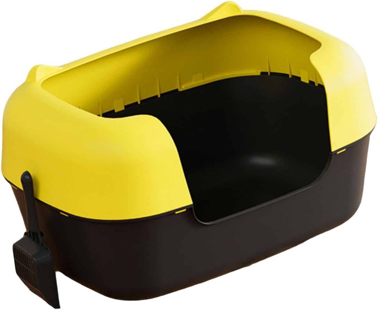 Cat Litter Tray Semi Enclosed Cat Litter Box High Sided Pet Toilet Tray Container PP Material Suitable for Pet Indoor Kittens, Yellow and Black