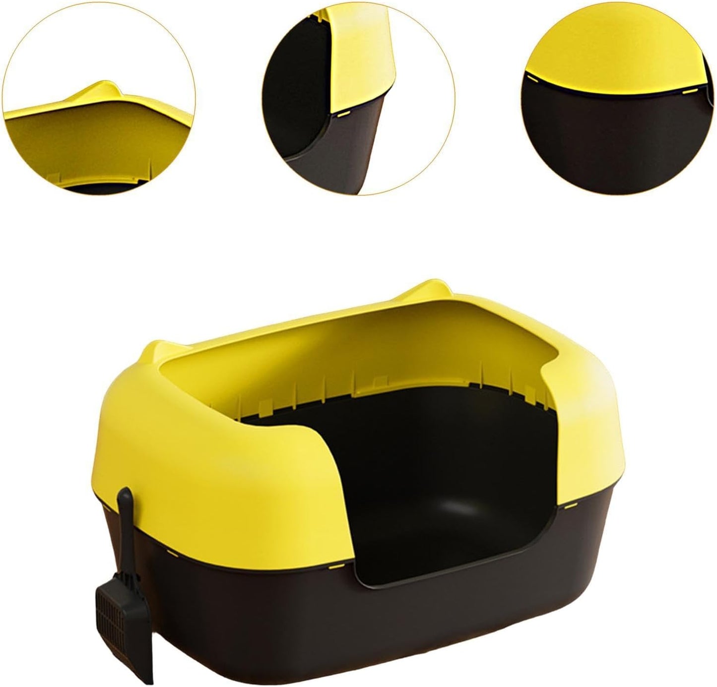 Cat Litter Tray Semi Enclosed Cat Litter Box High Sided Pet Toilet Tray Container PP Material Suitable for Pet Indoor Kittens, Yellow and Black