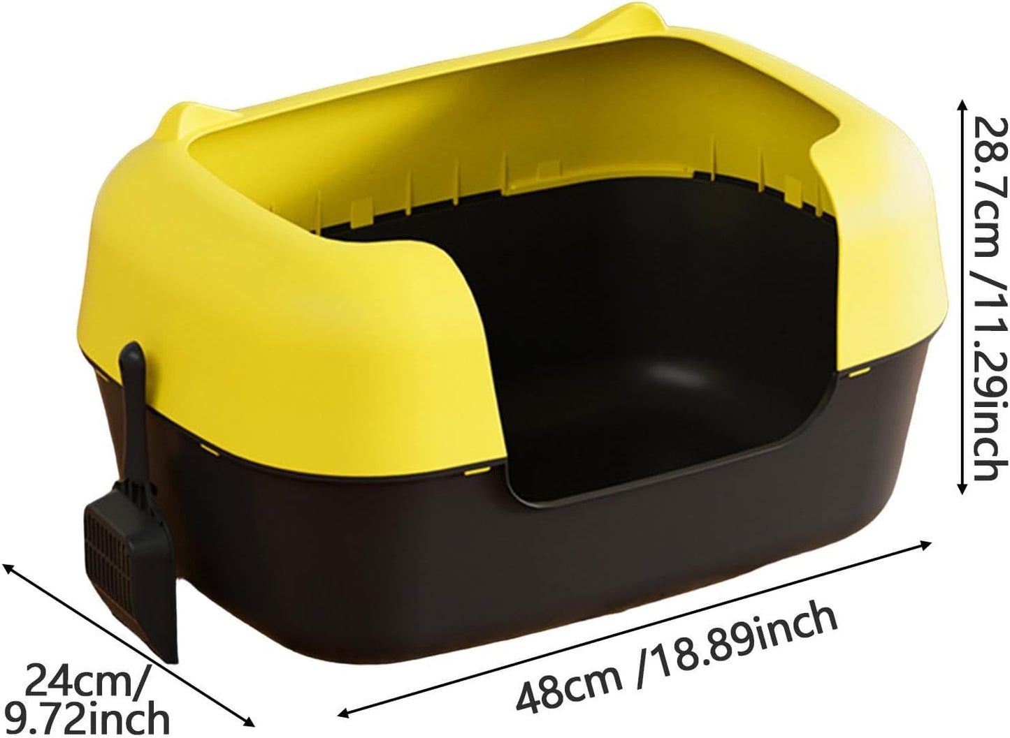 Cat Litter Tray Semi Enclosed Cat Litter Box High Sided Pet Toilet Tray Container PP Material Suitable for Pet Indoor Kittens, Yellow and Black