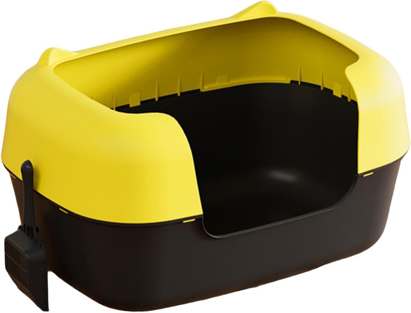 Cat Litter Tray Semi Enclosed Cat Litter Box High Sided Pet Toilet Tray Container PP Material Suitable for Pet Indoor Kittens, Yellow and Black