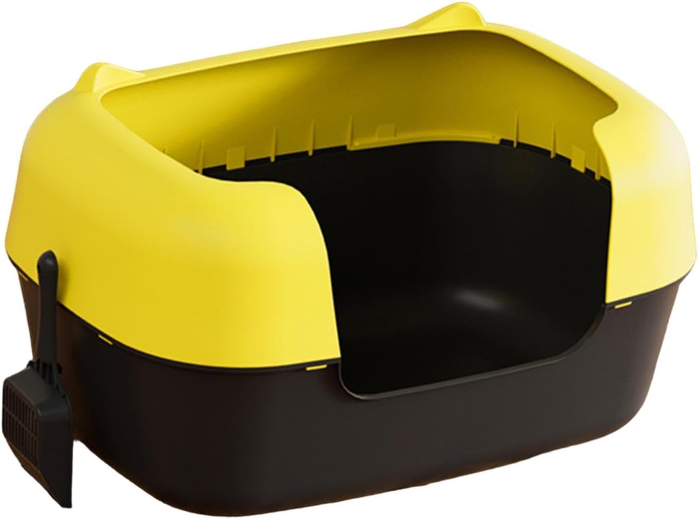Cat Litter Tray Semi Enclosed Cat Litter Box High Sided Pet Toilet Tray Container PP Material Suitable for Pet Indoor Kittens, Yellow and Black