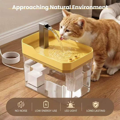 Cute Small Cat Water Fountain 1.5L,Transparent Detachable Tank,Quiet Pump & LED Light,Easy Clean Portable Pet Water Dispenser for Car Indoor Travel,Mini Dog Cat Drinking Fountain Gifts,Yellow