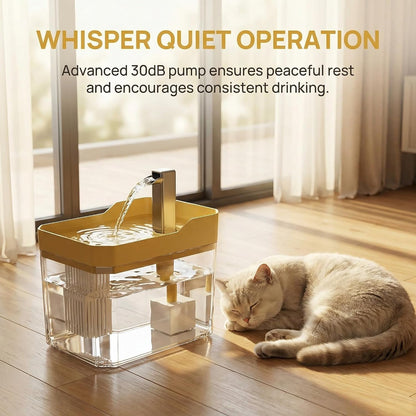 Cute Small Cat Water Fountain 1.5L,Transparent Detachable Tank,Quiet Pump & LED Light,Easy Clean Portable Pet Water Dispenser for Car Indoor Travel,Mini Dog Cat Drinking Fountain Gifts,Yellow