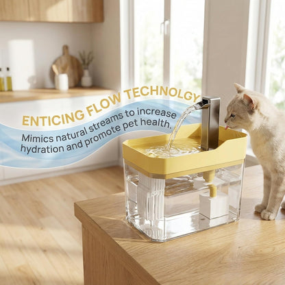 Cute Small Cat Water Fountain 1.5L,Transparent Detachable Tank,Quiet Pump & LED Light,Easy Clean Portable Pet Water Dispenser for Car Indoor Travel,Mini Dog Cat Drinking Fountain Gifts,Yellow