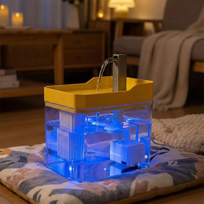 Cute Small Cat Water Fountain 1.5L,Transparent Detachable Tank,Quiet Pump & LED Light,Easy Clean Portable Pet Water Dispenser for Car Indoor Travel,Mini Dog Cat Drinking Fountain Gifts,Yellow