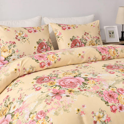 Vintage Floral Comforter Set Queen Garden Yellow Flower Duvet Cover Full 90"x 90" Duvet Cover and 2 Pillow Shams Microfiber Soft Lightweight 3 Pieces Farmhouse Bedding Set