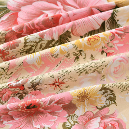 Vintage Floral Comforter Set Queen Garden Yellow Flower Duvet Cover Full 90"x 90" Duvet Cover and 2 Pillow Shams Microfiber Soft Lightweight 3 Pieces Farmhouse Bedding Set