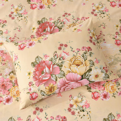 Vintage Floral Comforter Set Queen Garden Yellow Flower Duvet Cover Full 90"x 90" Duvet Cover and 2 Pillow Shams Microfiber Soft Lightweight 3 Pieces Farmhouse Bedding Set