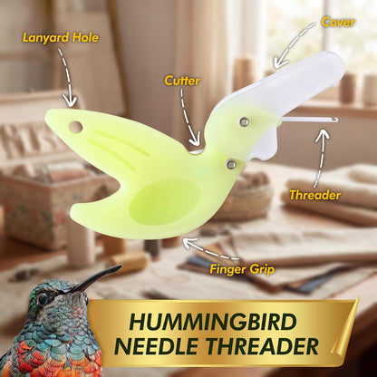 3 Pack Hummingbird Needle Threader for Hand Sewing | with Thread Cutter, Guides the Thread Through Needle Eye Quickly, Easy to Hold, with Hinged Protective Cap for Safe Storage