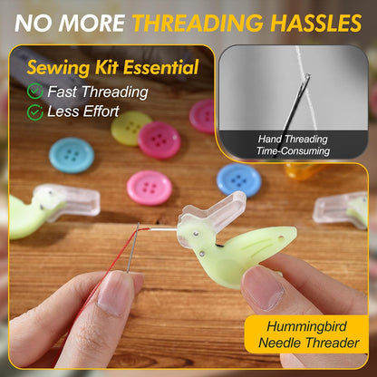 3 Pack Hummingbird Needle Threader for Hand Sewing | with Thread Cutter, Guides the Thread Through Needle Eye Quickly, Easy to Hold, with Hinged Protective Cap for Safe Storage