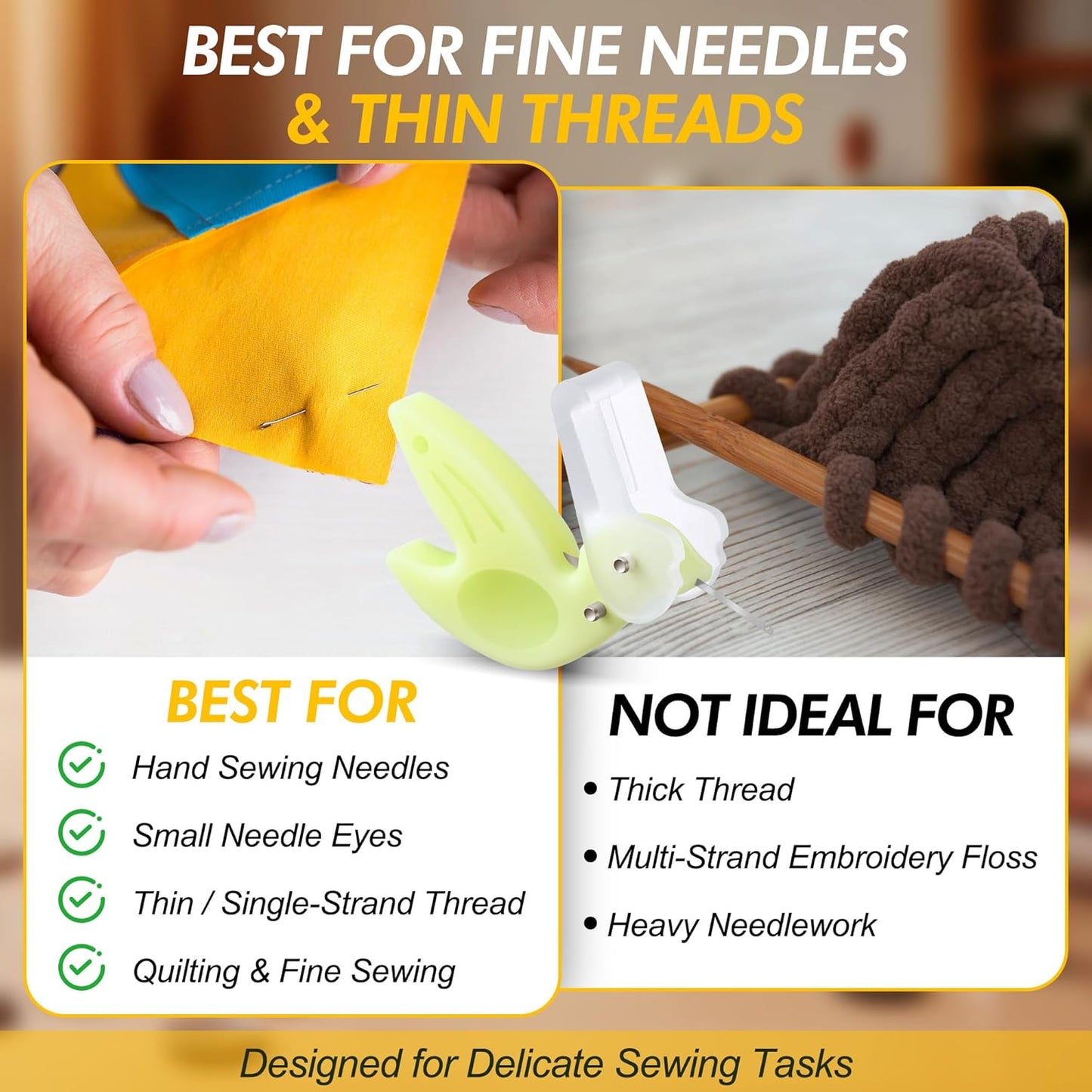 3 Pack Hummingbird Needle Threader for Hand Sewing | with Thread Cutter, Guides the Thread Through Needle Eye Quickly, Easy to Hold, with Hinged Protective Cap for Safe Storage