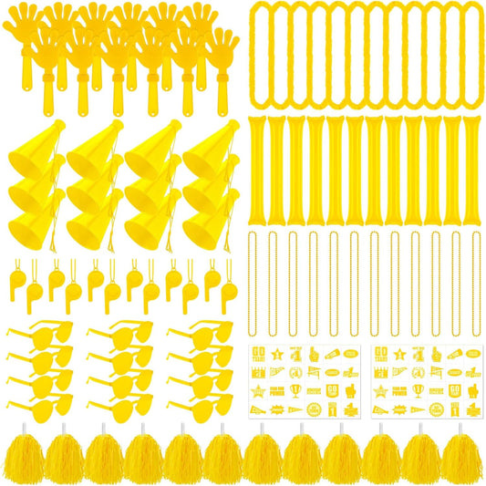 360 Pcs Yellow Team Spirit Accessories Bulk Field Day Accessories Pep Rally Color War Camp Spirit Events Party Items Cheerleading Pom Poms Clappers Thunder Stick Whistle Megaphone