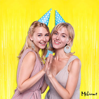 4 Pack New Yellow Fringe Curtain Backdrop, 3.2Ft x 9.8Ft Metallic Tinsel Foil Fringe Streamers Curtains Background for Photo Booth Birthday Wedding Baby Shower Party Thanksgiving Christmas Decorations