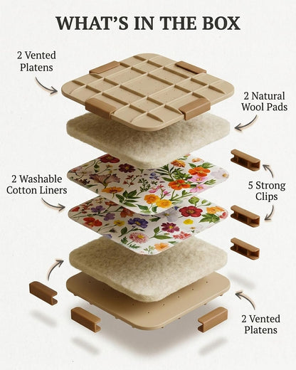 Microwave Craft Flower Preservation Press Portable Kit, 9 inch | Quick & Easy, for Pressed Blooms & Leaves, DIY Washable Absorbent Cloth for Plant Lovers, Reusable Components, Fast Drying
