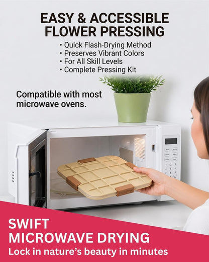 Microwave Craft Flower Preservation Press Portable Kit, 9 inch | Quick & Easy, for Pressed Blooms & Leaves, DIY Washable Absorbent Cloth for Plant Lovers, Reusable Components, Fast Drying