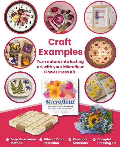 Microwave Craft Flower Preservation Press Portable Kit, 9 inch | Quick & Easy, for Pressed Blooms & Leaves, DIY Washable Absorbent Cloth for Plant Lovers, Reusable Components, Fast Drying