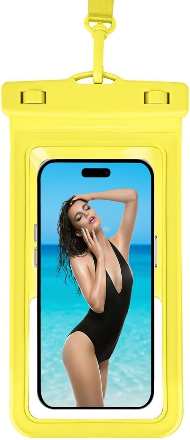 Waterproof Phone Pouch, with Inside Card Holder, Large Waterproof Case Compatible with iPhone 17 16 15 14 13 Pro Max, Beach Cruise Essentials, 1 Pack, Yellow